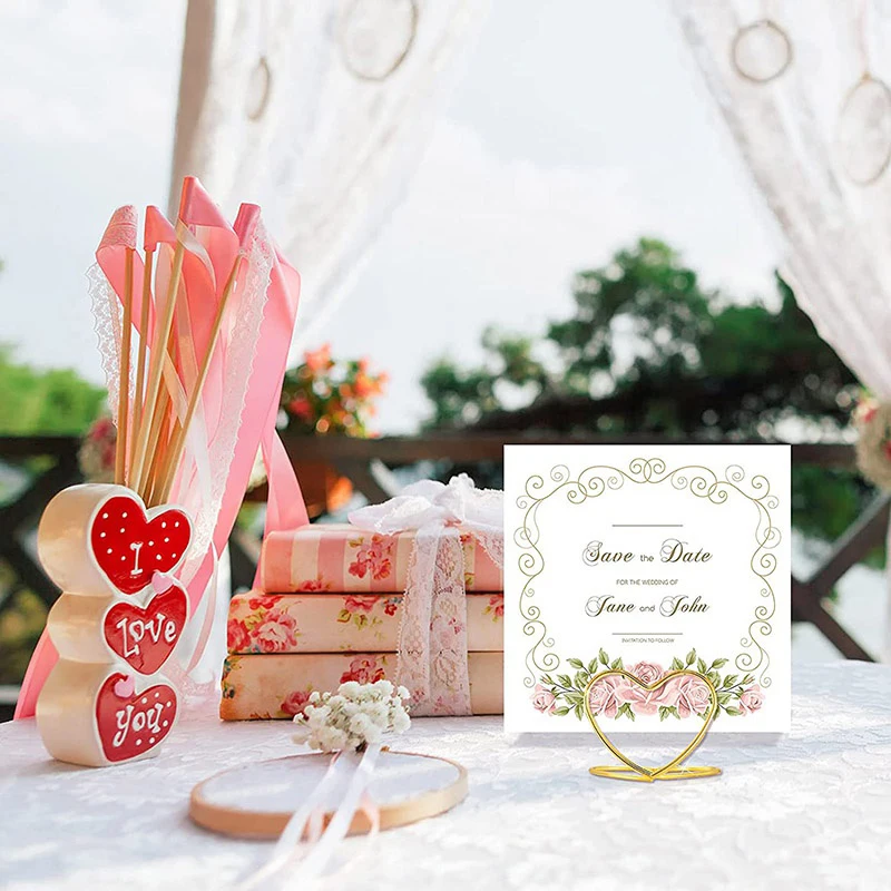 10PCS Metal Place Card Holders Golden Heart-shaped Photo Clip Wedding Table Number Name Sign Stand For Banquet Party Supplies