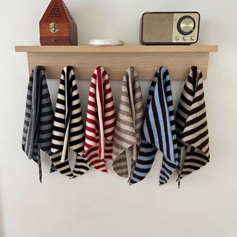 새로운 줄무늬 니트 삼각형 스카프 부드러운 다기능 숄 방한 방풍 넥커치프 소년과 소녀용