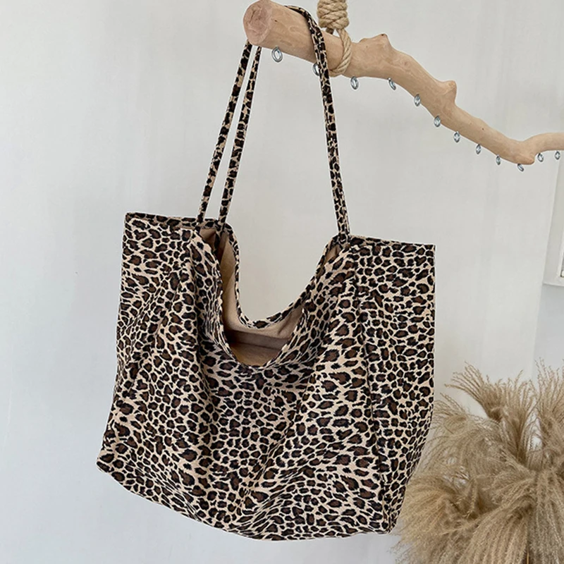 Large Capcity Leopard Printing Canvas Handbag For Women Shoulder Bag Female New Fashion Luxury Designer Shopping Casual Tote Bag