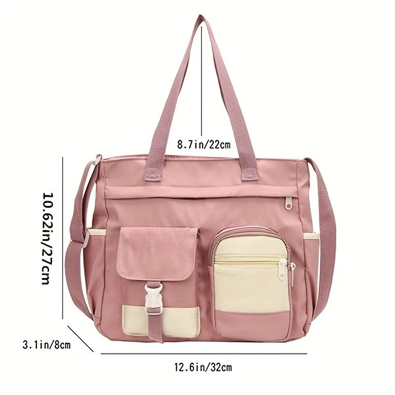 Stylish Nylon Shoulder Crossbody Bag for Teenagers Women Multiple Compartments, Zip Closure Perfect for Books, Travel, Daily Use