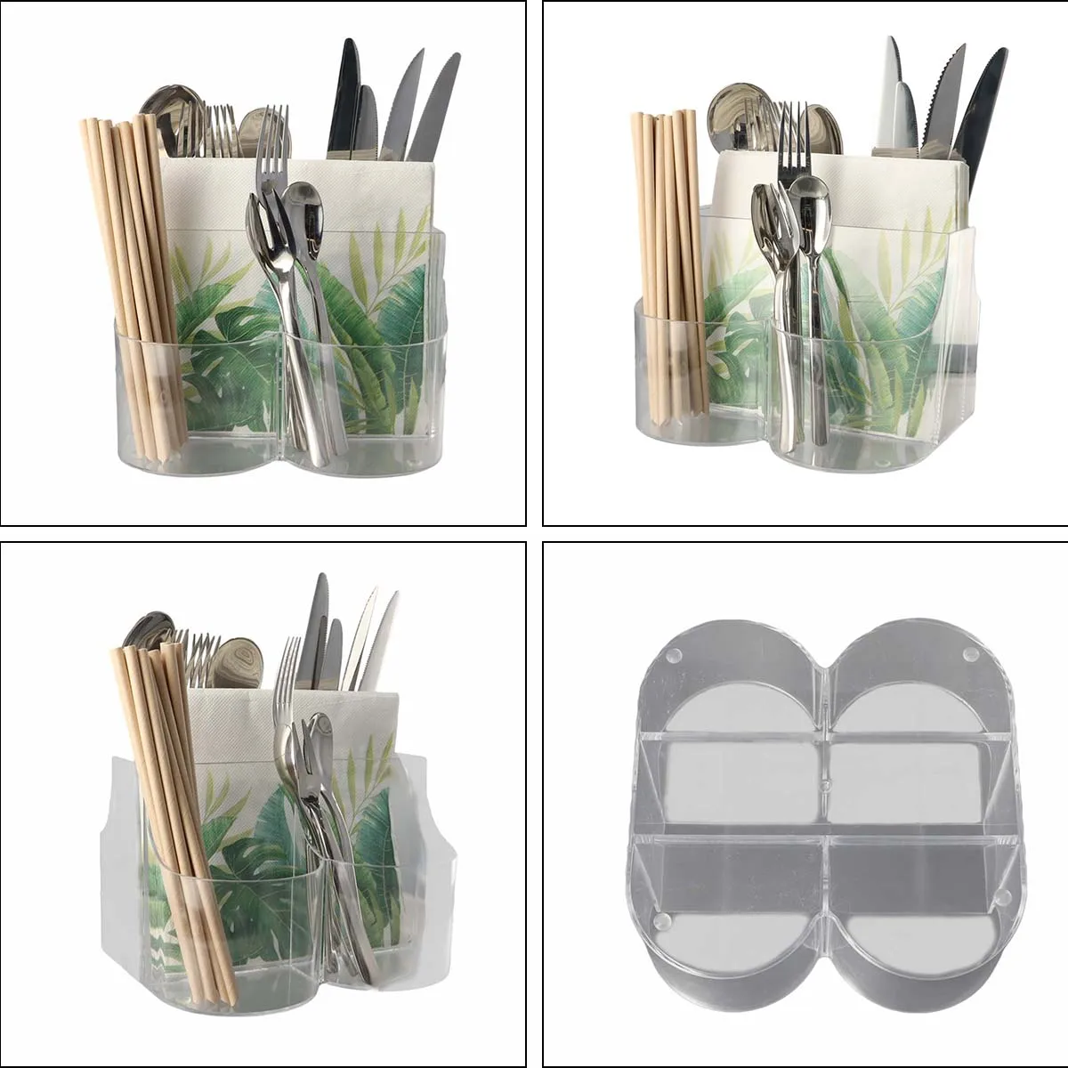5 Compartment Classic Acrylic Napkin Holder with Cutlery Organizer Caddy Bin, For Spoons, Forks, Knives & Cups Divided Storage! 6