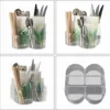 5 Compartment Classic Acrylic Napkin Holder with Cutlery Organizer Caddy Bin, For Spoons, Forks, Knives & Cups Divided Storage! 6