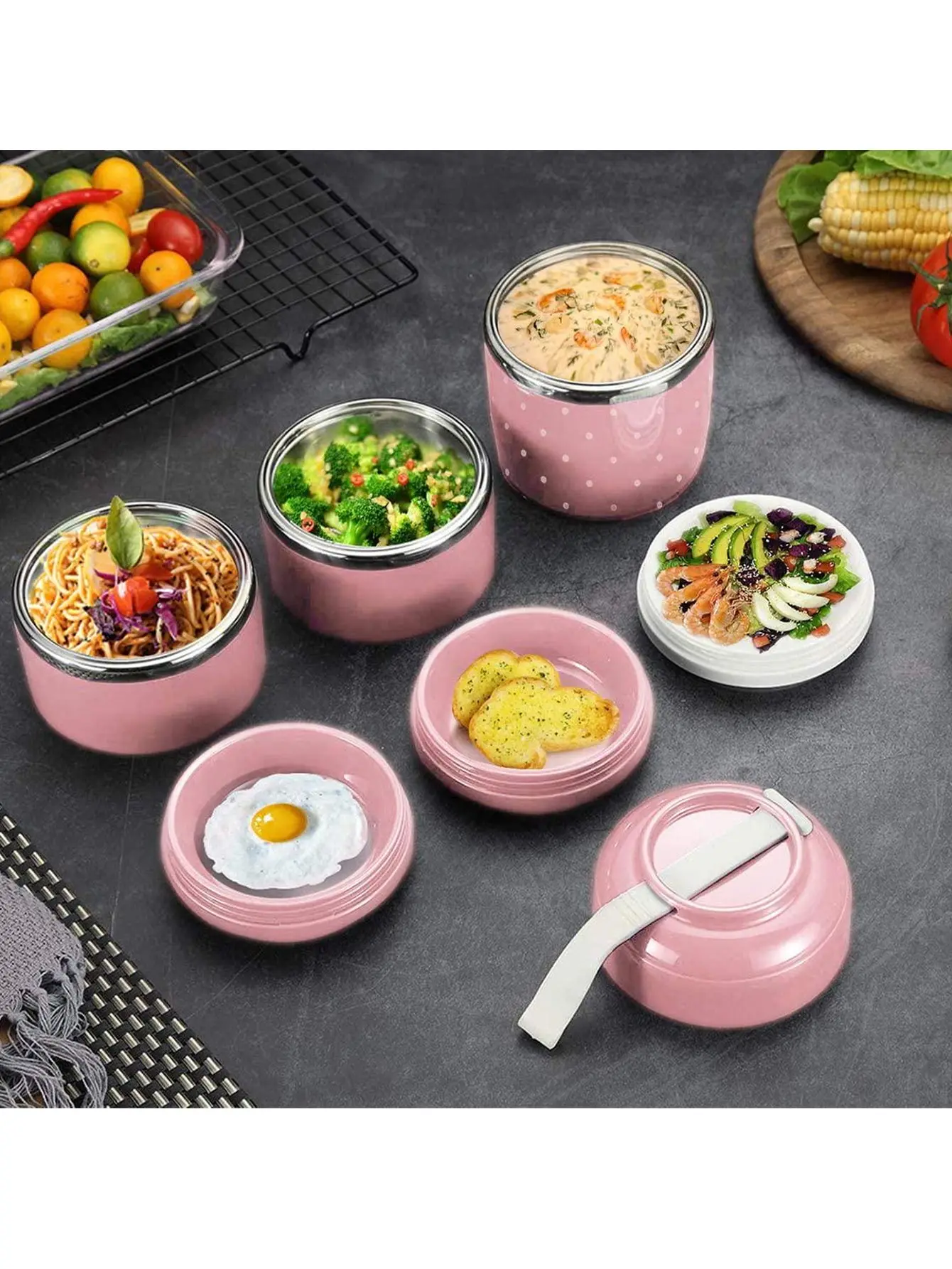 WORTHBUY Stainless Steel Eco-Friendly Leakproof Japanese Style Lunch Box Layers Thermal Suit for Office School Picni