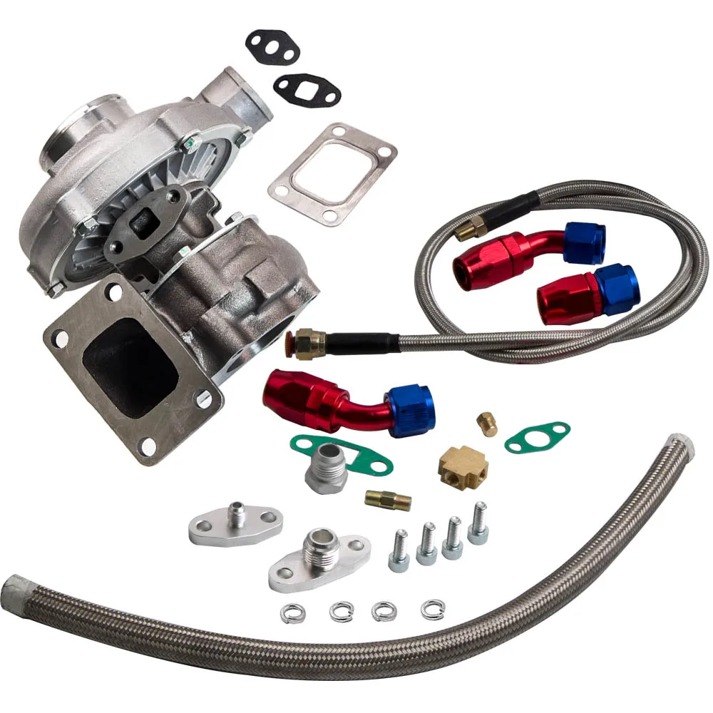 Maxpeedingrods T3 Caricatore Turbo Universale. 50 A/R T4 0.63 A/R + Linee Di Alimentazione Ritorno Ingresso Olio