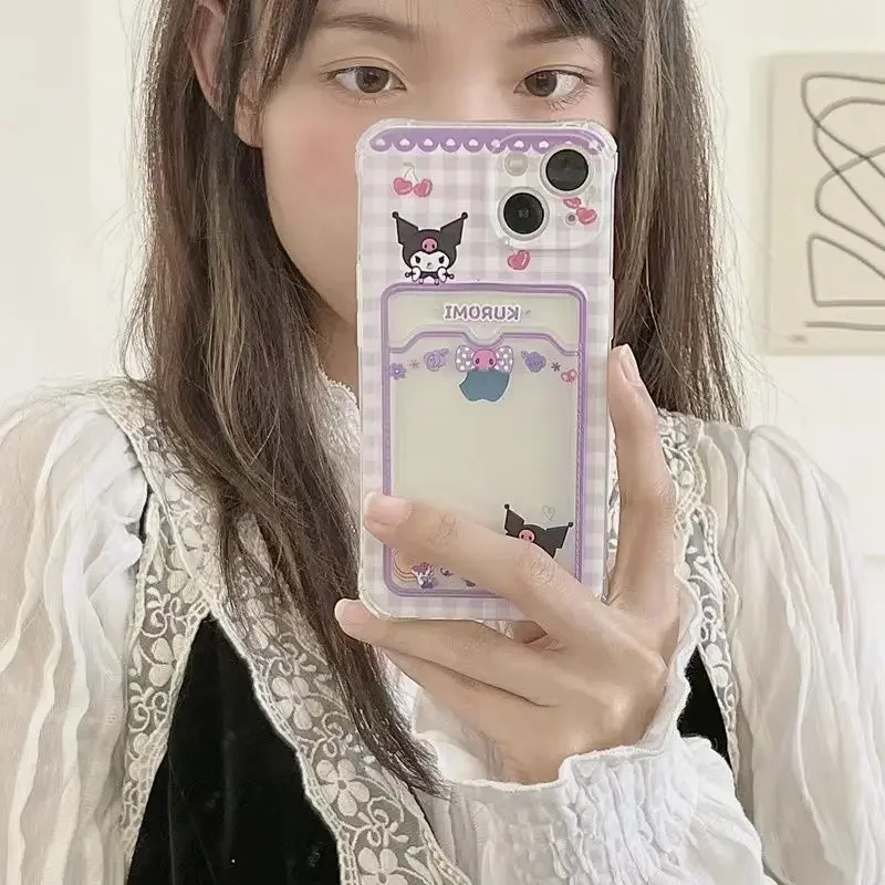thumbnail image 1 of Sanrio Hello kitty kuromi melody cinnamoroll Card Pocket Phone Case para iphone 11 12 13 14 15 Pro Max mini X Xs Xr 7 8 Plus SE, 1 of 4