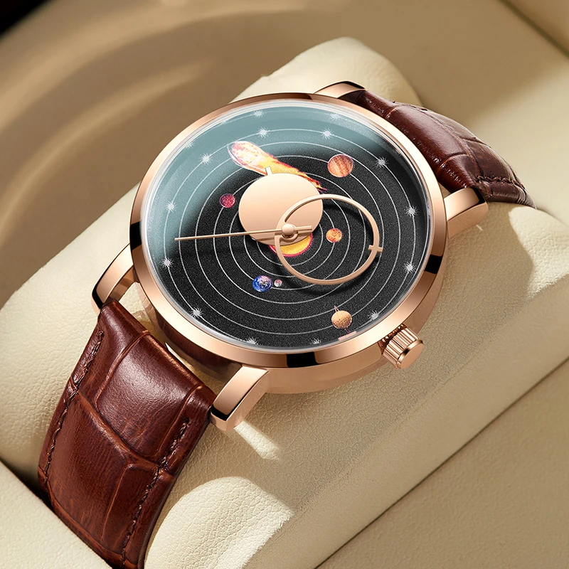 LIGE Creative Design Watch For Men Solar System Dial Leather Sports Waterproof Wristwatch Quarzt Watches Clock Relogio Masculino