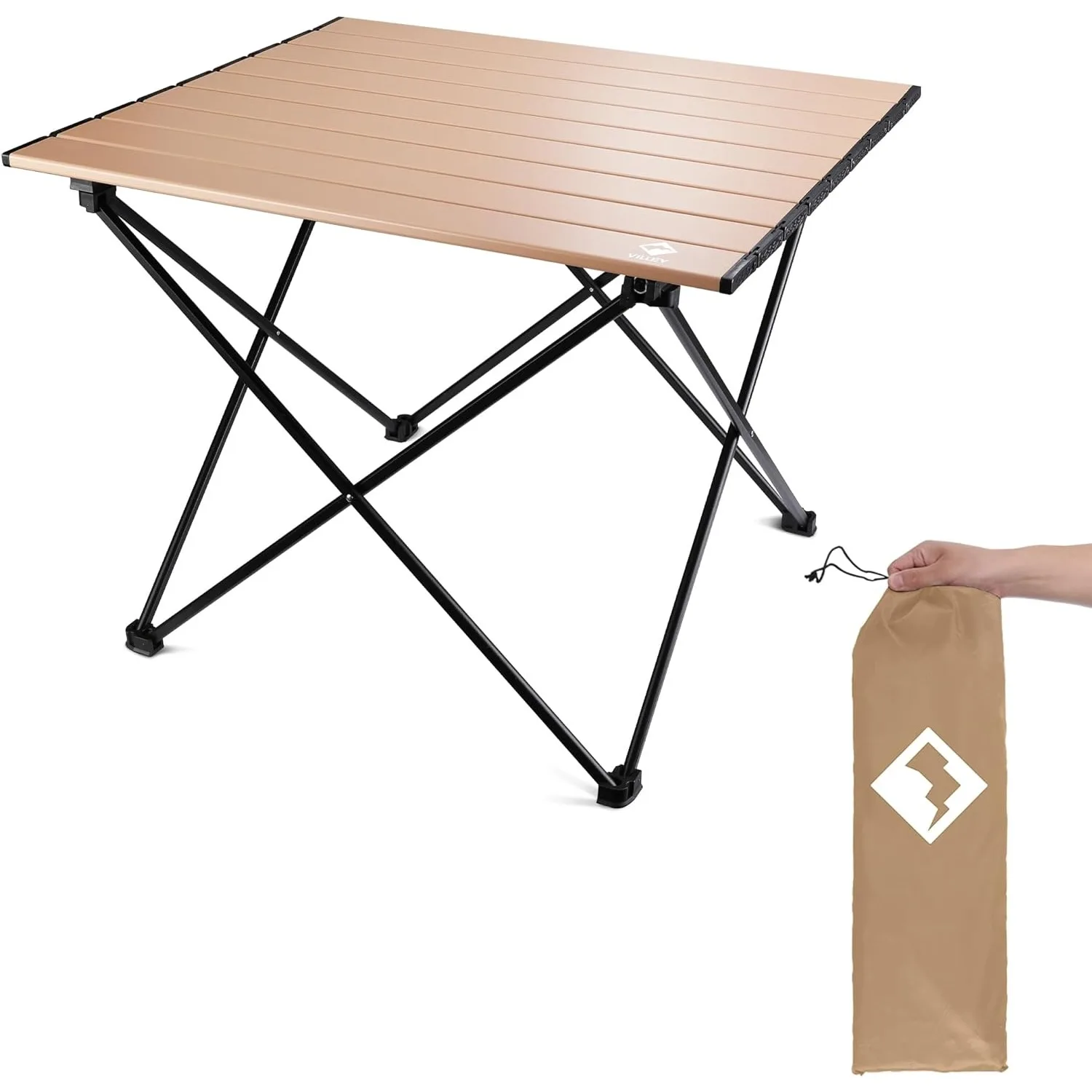 

VILLEY Portable Camping Side Table, Ultralight Aluminum Folding Beach Table with Carry Bag for Outdoor Cooking Picnic Camp