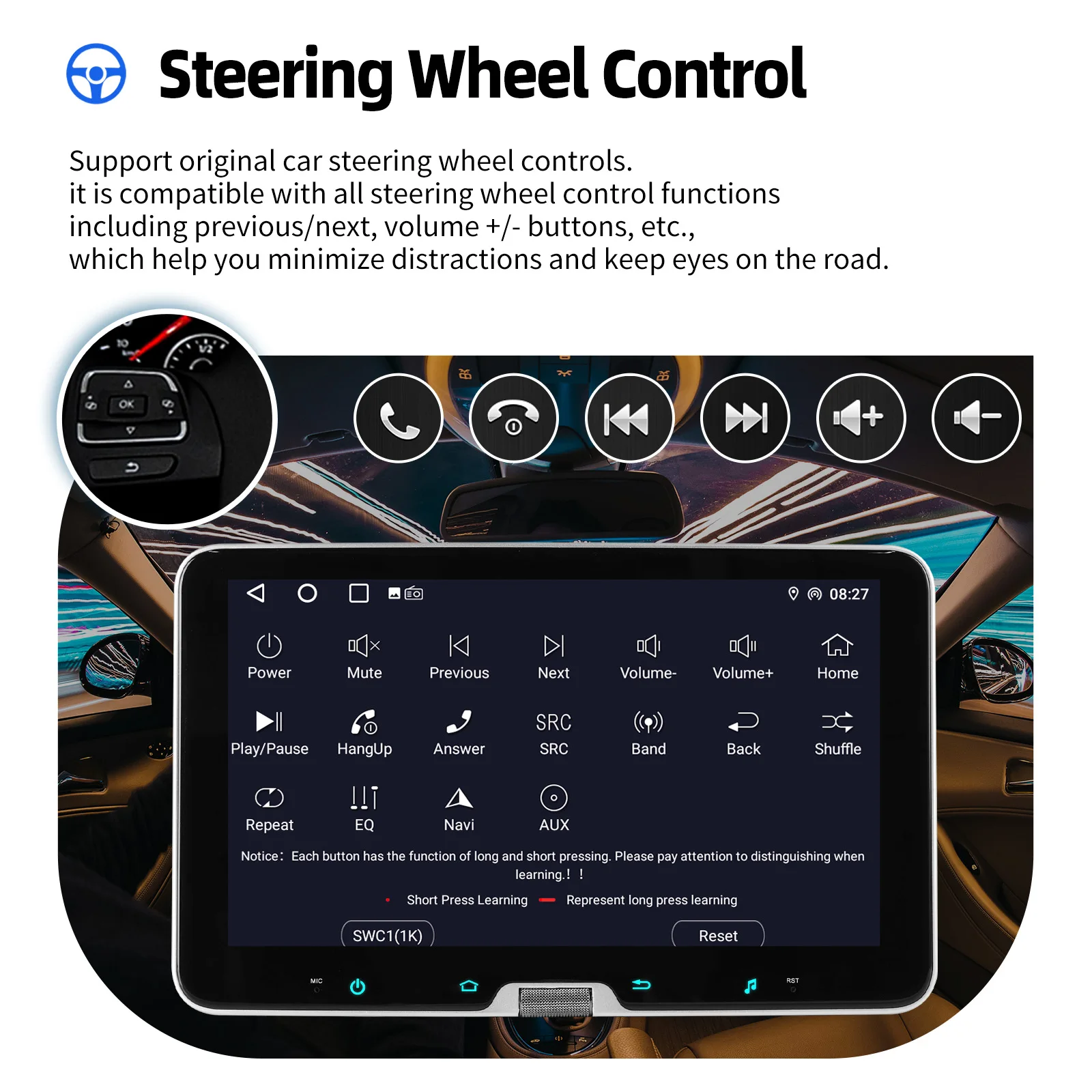 ESSGOO Autoradio Android 15 10.1" 4+64 GB / 6+128 GB Wireless CarPlay Drehbarer Bildschirm 360° GPS Navigation FM RDS Bluetooth WiFi Scrollen Mikrofon Mirror Link Lenkradsteuerung Android Auto Touchscreen AUX – Detail 17