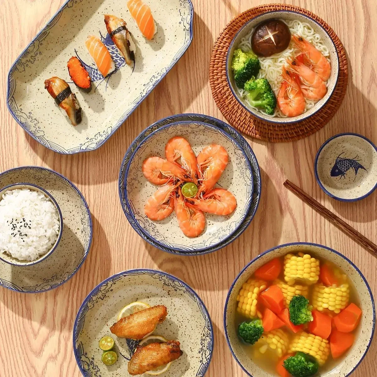 Chinese Fish Plate Round Plate Ceramic Deep Soup Bowl Household Tableware Set ceramic dessert plates bone china tableware sets