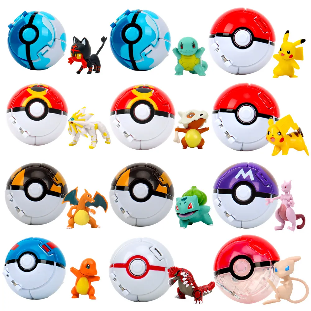 6 Pz/Set Pokemon Ball Pokeball Anime Figure Pikachu Squirtle Pocket Monster Variant Pokemon Elf Ball Toy Action Model Gift