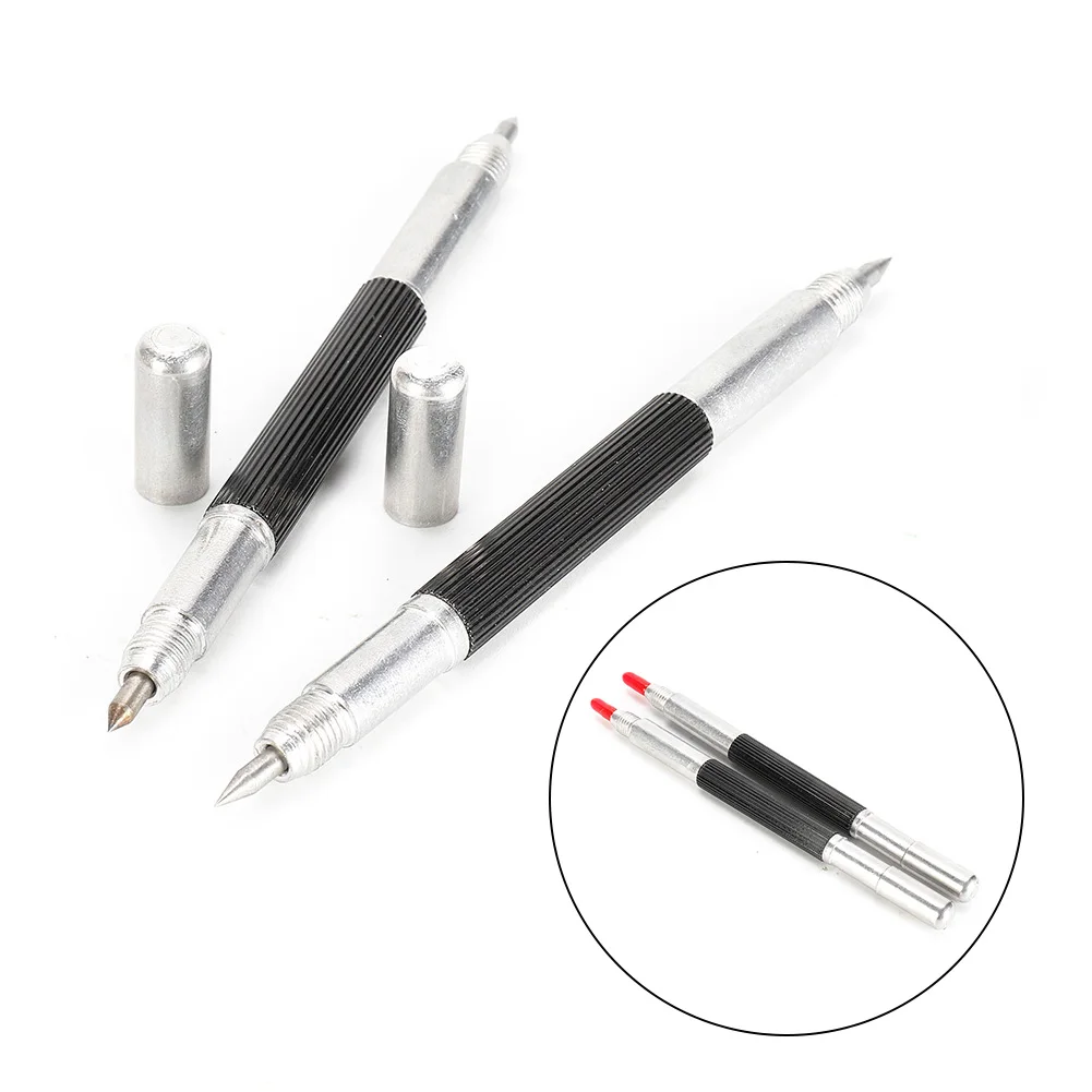 2Pcs Tungsten Carbide Tip Scriber Marking Etching Pen Tips Steel Scriber Marker Double Metals Wood Carving Scribing Markers Tool