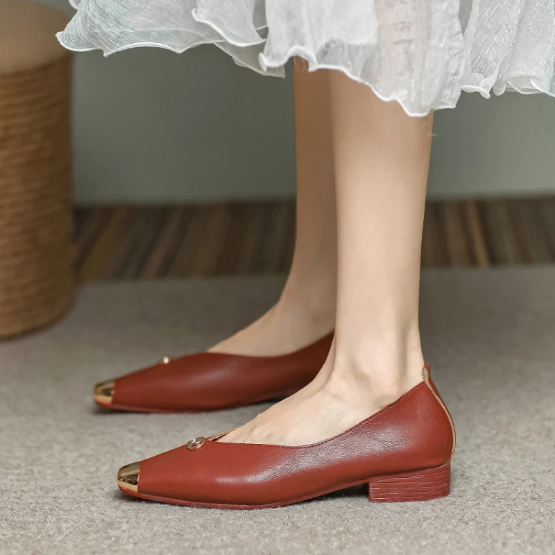 Fashionable Women's Shoes Genuine Leather High Heels Square Toe Casual Shoes Versatile Women Work Shoes Comfortable for Work