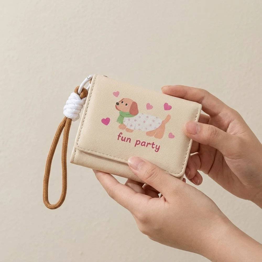 Portamonete in PU a forma di Bassotto, Portafoglio in Pelle PU con Cartone Animato, Porta Carte in Pelle, Borsa per Piccoli Oggetti, Porta Carte Multiplo, Portamonete Corto da Donna - immagine 2