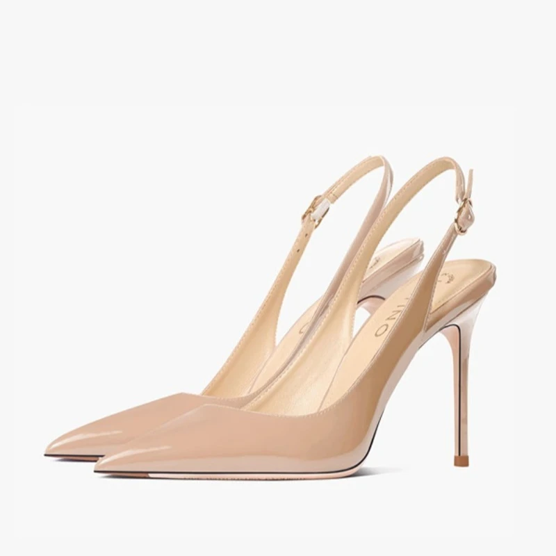 حذاء كعب بيج مفتوح من الخلف