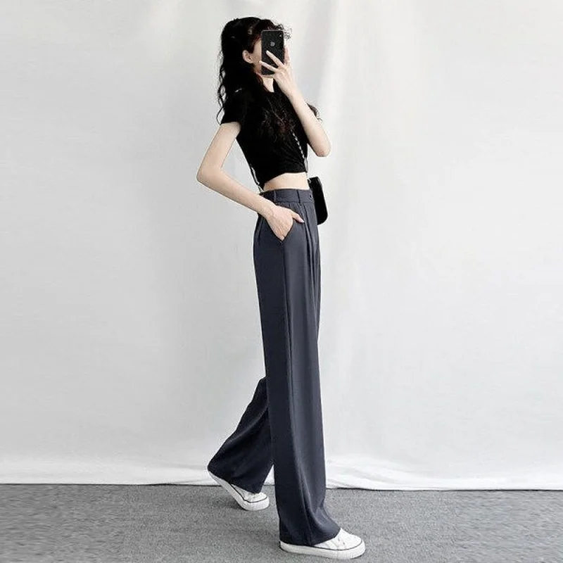 Pants Women Fashion Folds Full Length Autumn Korean Style Wide Leg High  Waist Trousers Female Casual Street Party All-match Girl - AliExpress