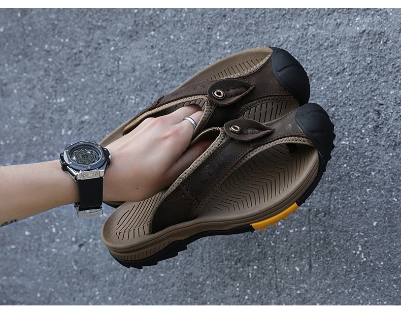 Summer Sandals Genuine Leather Flip Flops Men Classic Roman Sandals Comfortable Slipper Outdoor Casual Non-slip Beach Male Shoes
