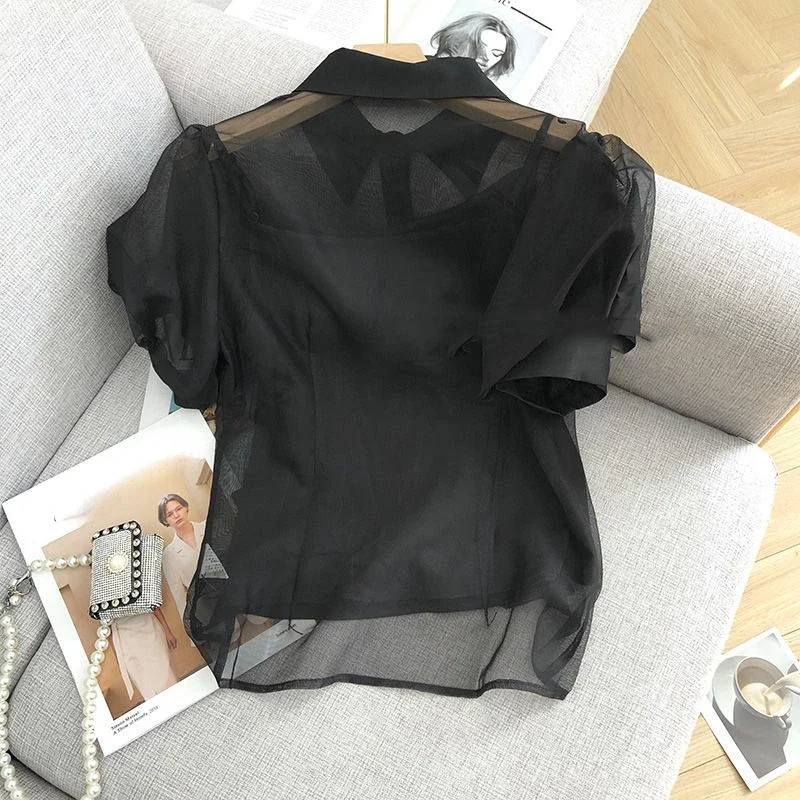 transparent black blouse