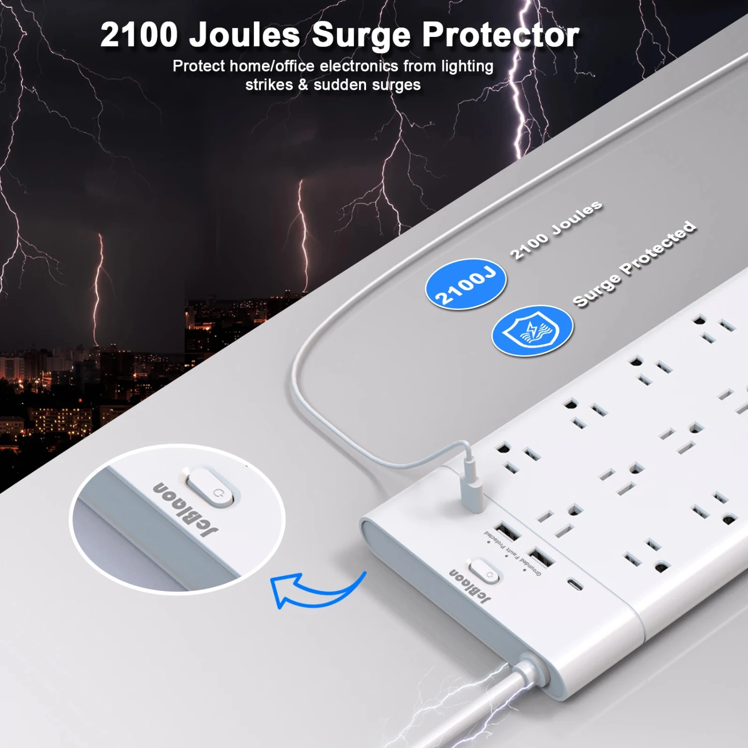 23-in-1 Power Strip Plug 19 AC Outlets Electrical Socket 4 USB Ports 2 Type-C 1.5M Extension Cable Multitap Network Filter