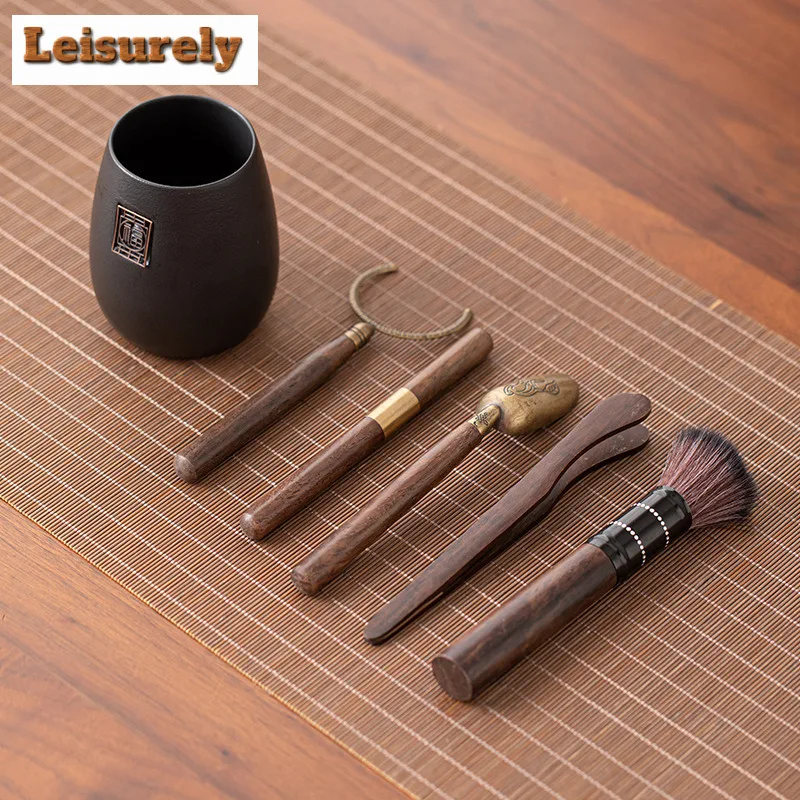 Zen Black Pottery Blessing Arrive Tea Six Gentlemen Handmade Tea Tool Canister Tea Tool Set Teaware Utensils Drinkware Craft