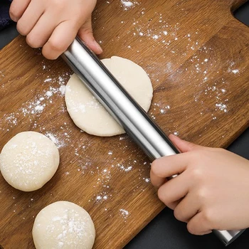 Stainless Steel Rolling Pin Dough Baking Pizza Noodles Biscuits Dumplings Making Tools Kitchen Baking Multifunctional Utensils