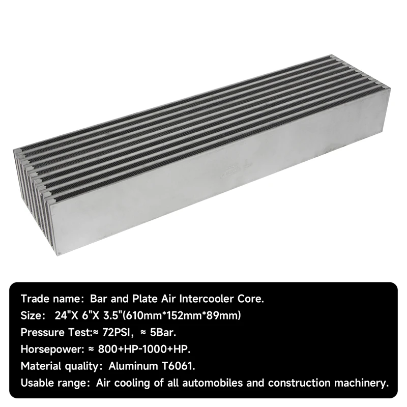 

Universal Race High Performance Bar and Plate Air Intercooler Core 24"X 6"X 3.5"(610*152*89mm)