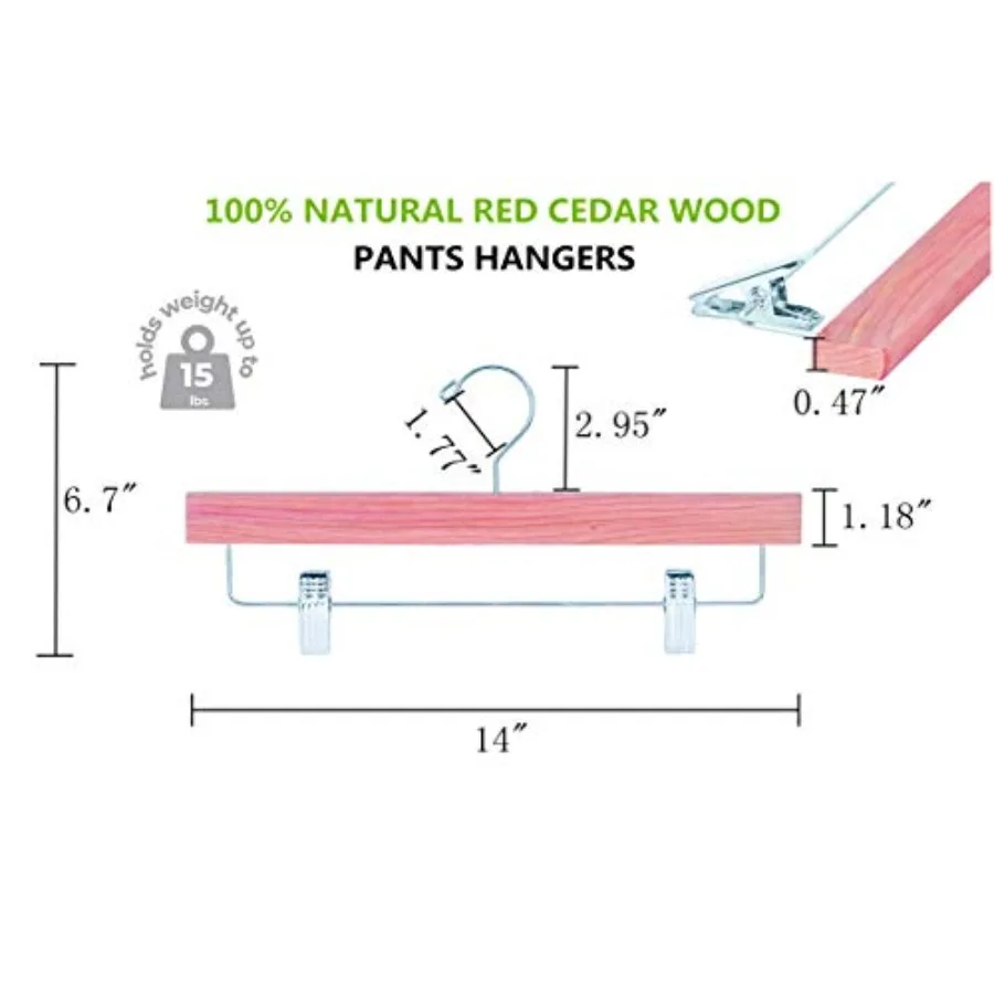 12 Pack Natural American Red Cedar Wooden Pants Hangers with 2Adjustable Clips for Trousers Jeans Shorts and Skirts Durable Bot