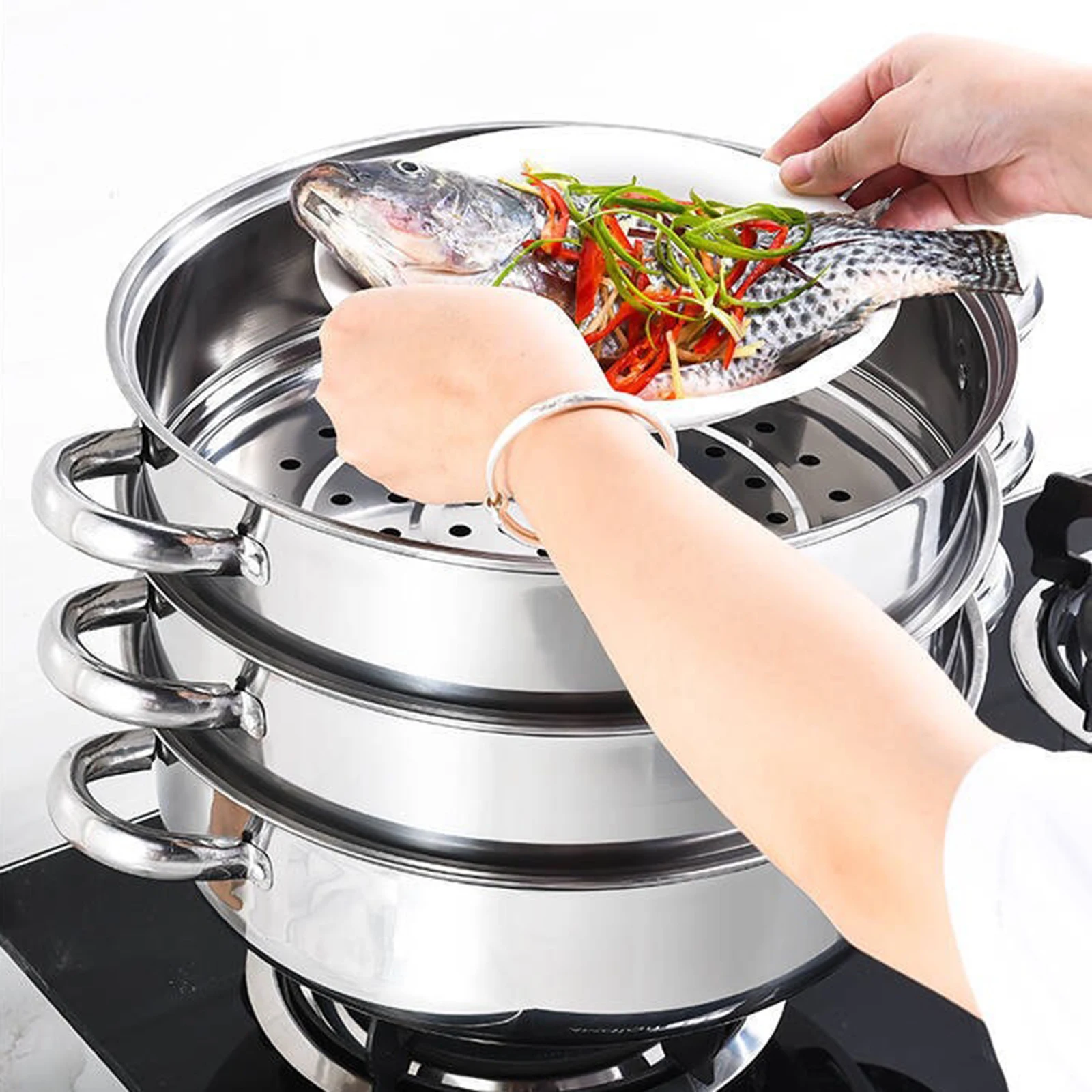 3 tier Stainless Steel Steamer Set Easy Chinese Kitchen - Temu