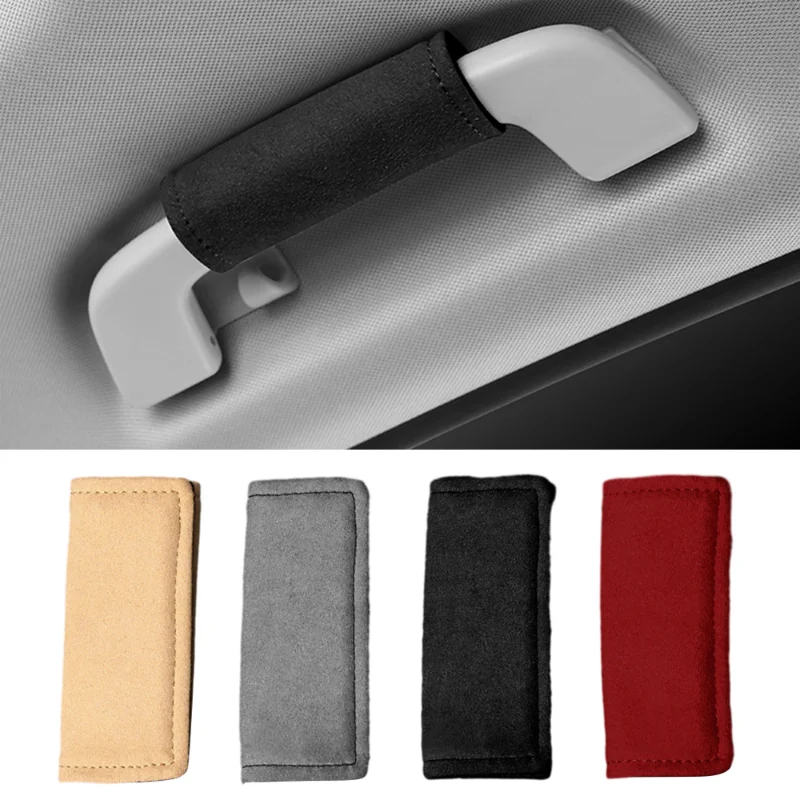 Car Armrest Cover Car Roof Armrest Soft Suede Cover Pull Handle Gloves Protective Covers Ceiling Handle Protection Auto Interior Accessories