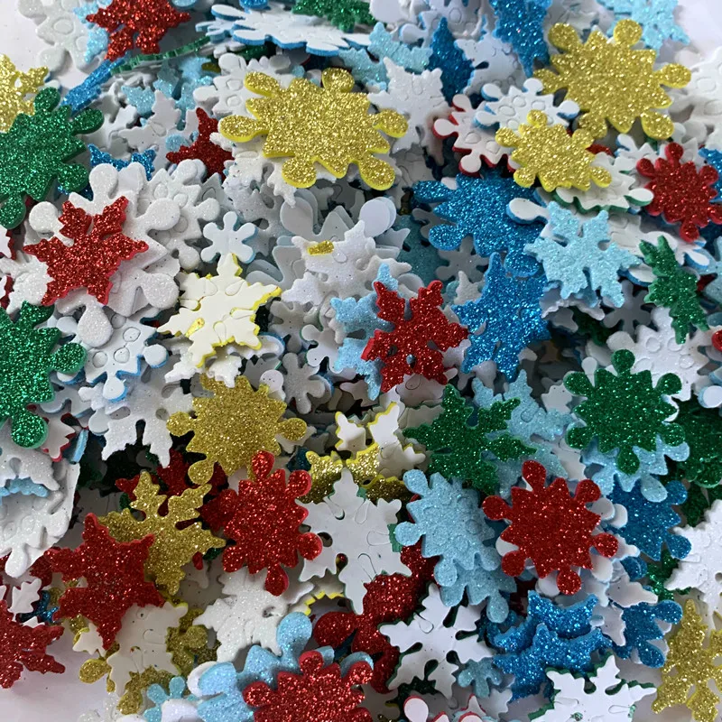 1bag/LOT.Mix color glitter snowflake foam stickers Xmas crafts Activity  items Kids room decoration Decorative christmas diy toy