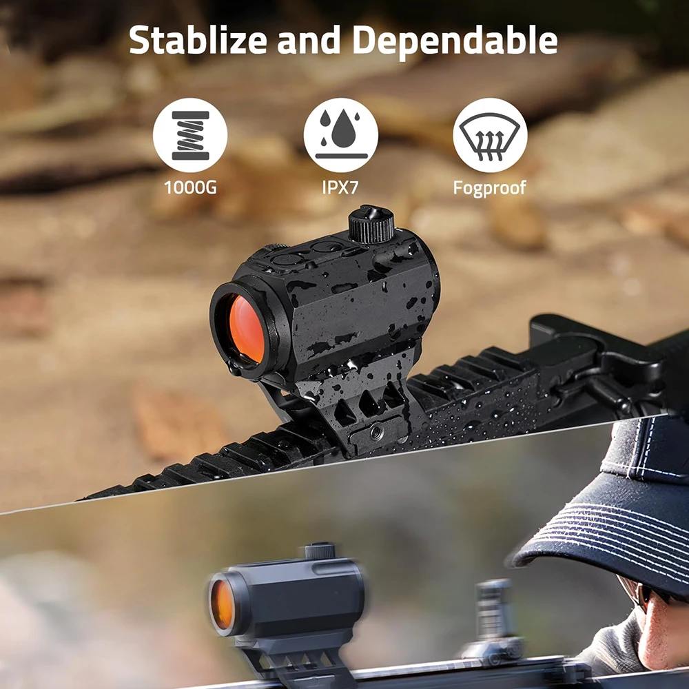 1x20mm Red Dot Sight Tactical Rifle Scope 2 MOA Red Dot Scope Motion Awake Reflex Sight Optical with Riser Low Mount Hunt