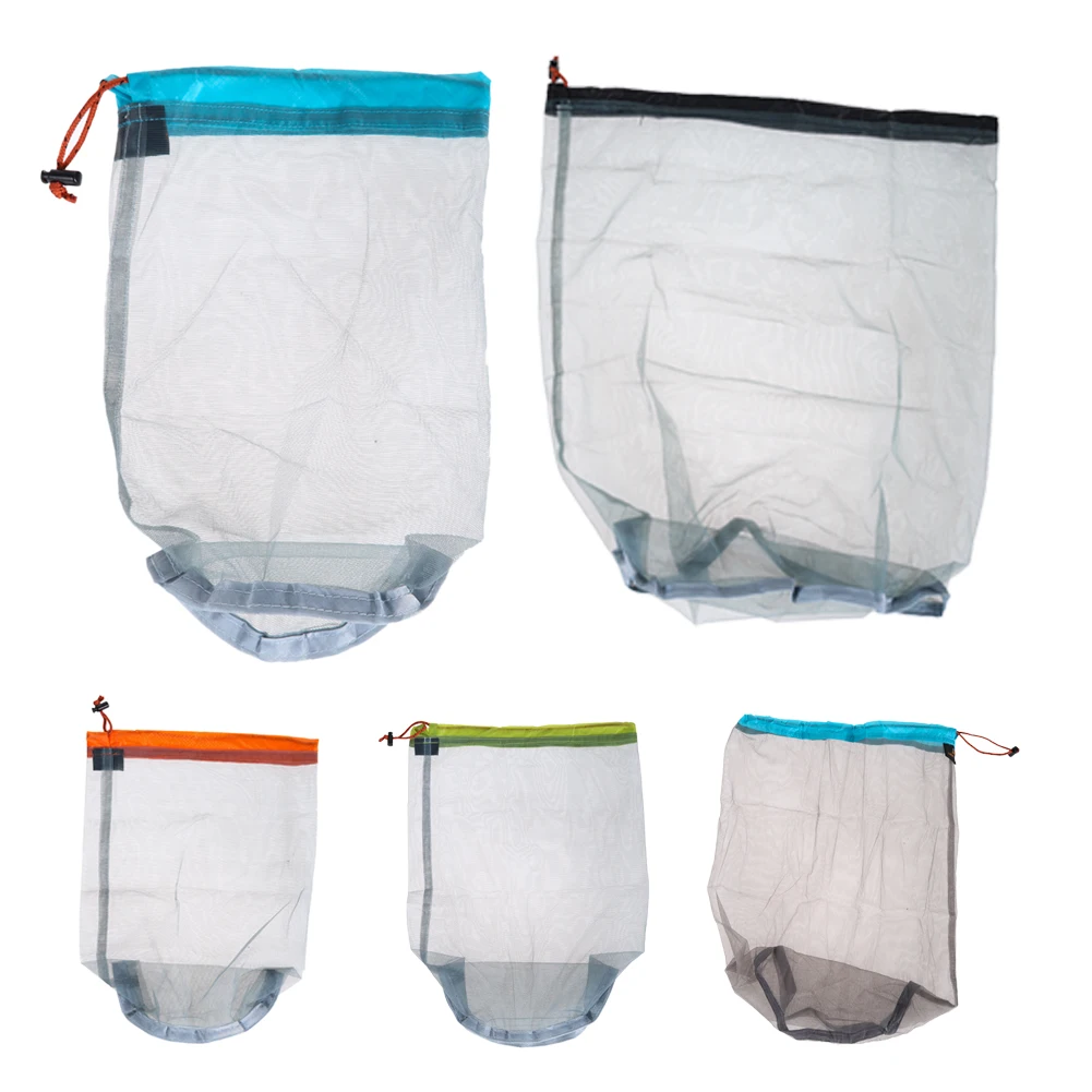 Ultralight Nylon Mesh Bags Drawstring Storage Bag Mesh Stuff Sacks Traveling Organizer for Camping Travel Hiking Outdoor Sports