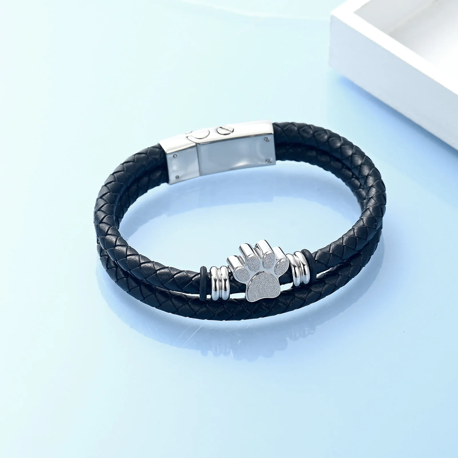 Pet Paw Urn Bracelet For Dog Cat Ashes Cremation Keepsake Jewelry Gifts for Men Woman Stainless Steel Memorial Bangle