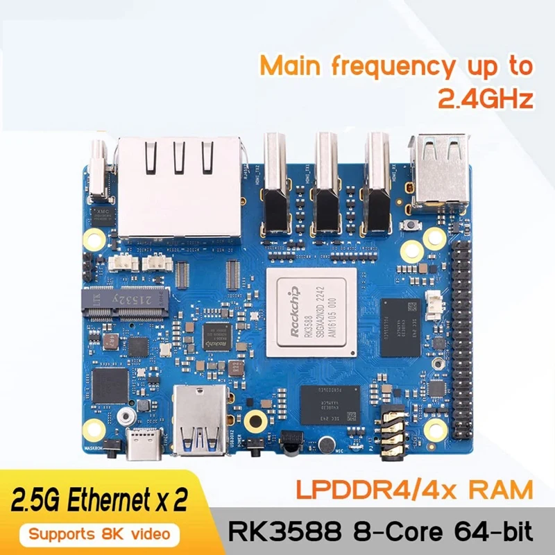 오렌지 파이 5 플러스용 개발 보드 키트, EU 플러그, 8GB RK3588 64 비트 2.5G M.2 슬롯, 지지대 2230 와이파이 6 BT 모듈 세트