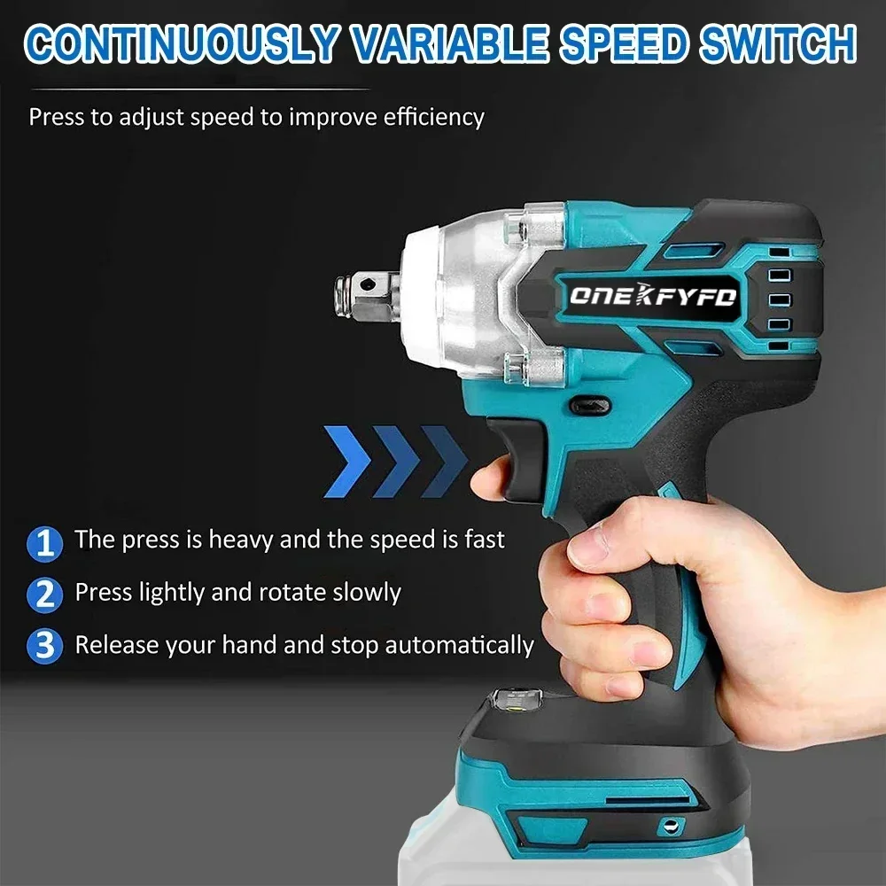 Impact Wrench 2 IN 1 Brushless Cordless Electric Impact Wrench 1/2 inch Screwdriver Socket Power Tools Compatible for Makita 18V（no battery）