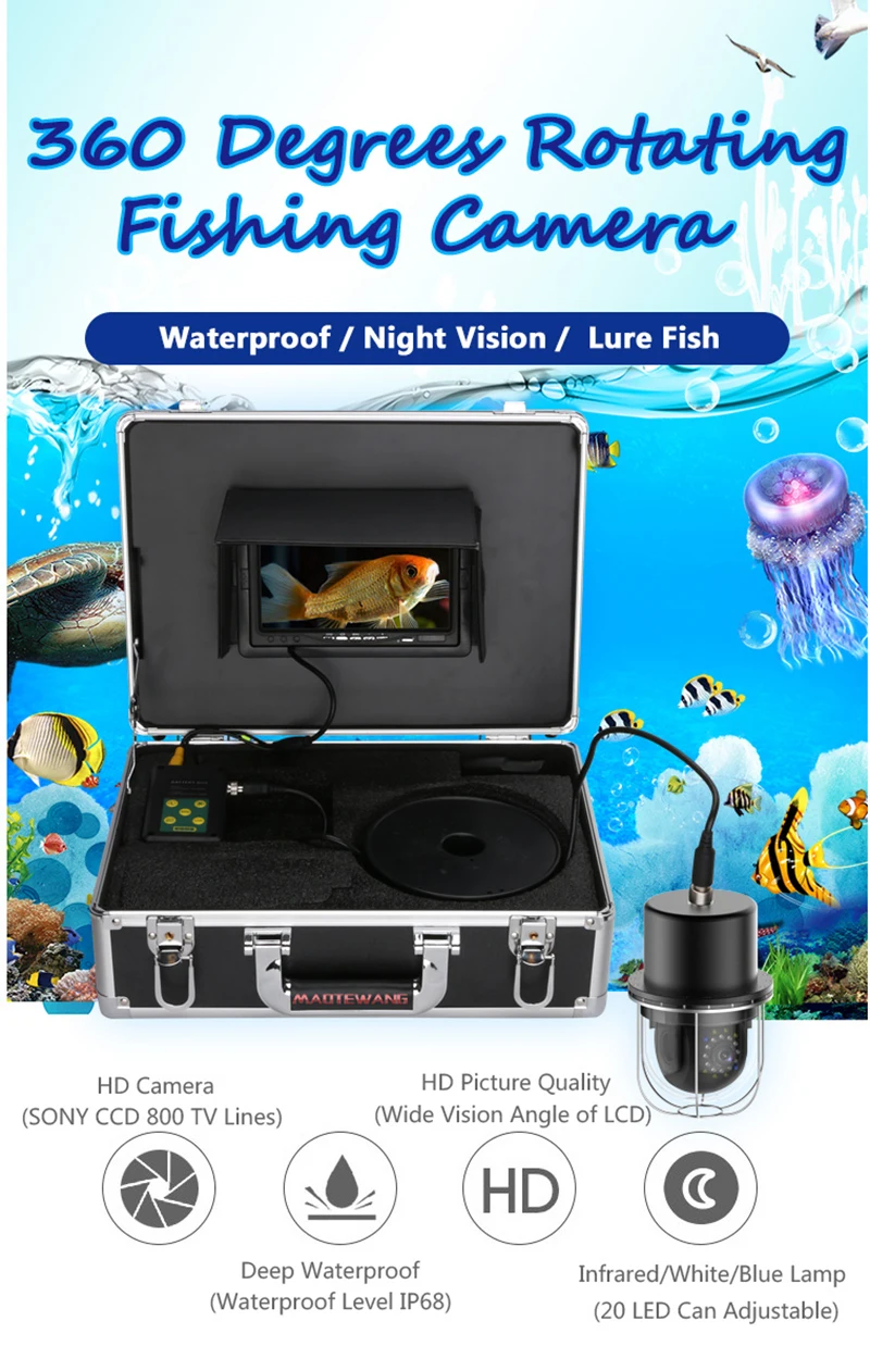 360 Degree rotate Panoramic Underwater Fishing Video Camera Fish