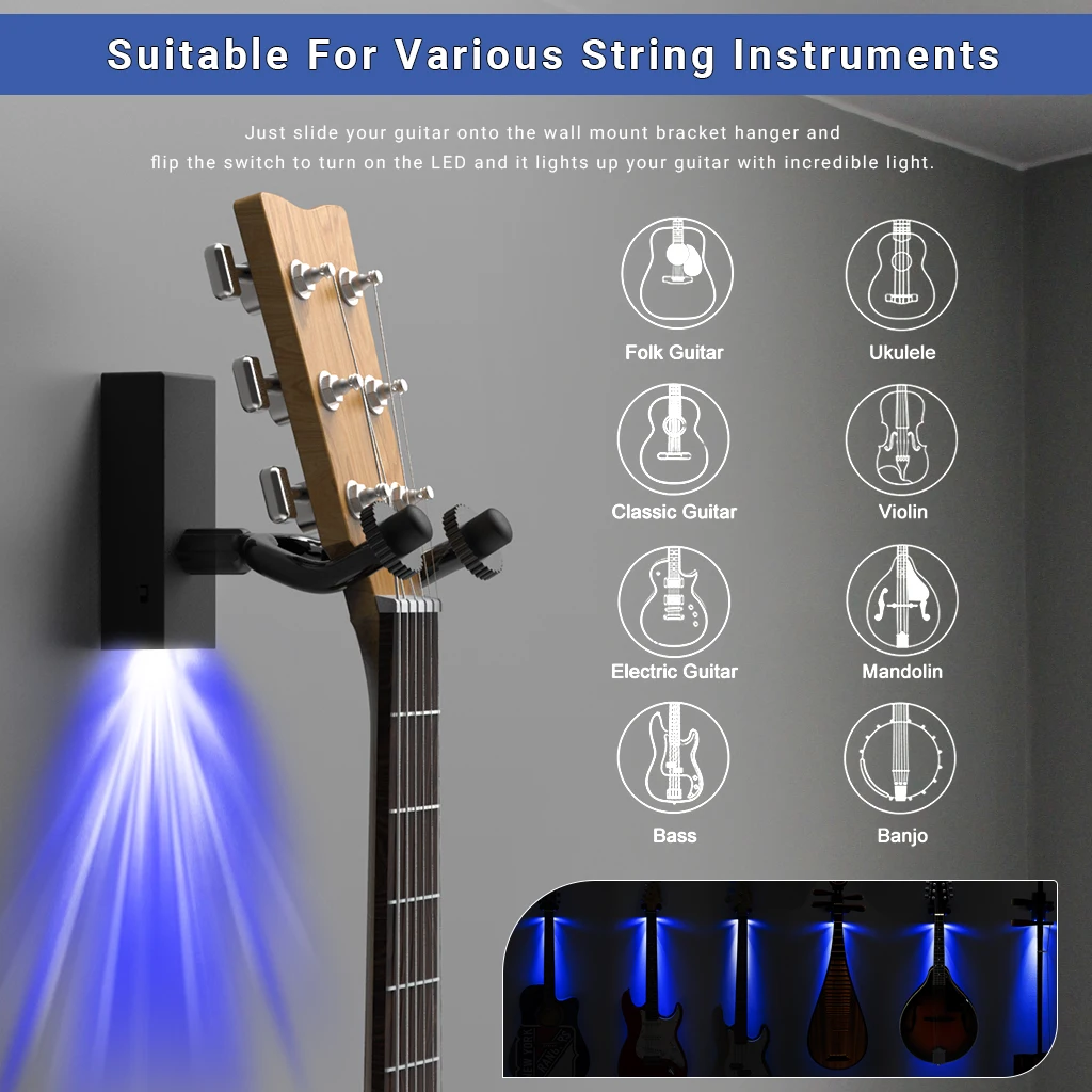Lighted Guitar Hanger Back-light Electric Guitar Hook Wall Mounted Backlit  Guitarra Bass Display Stand Accessories Four Colors - AliExpress