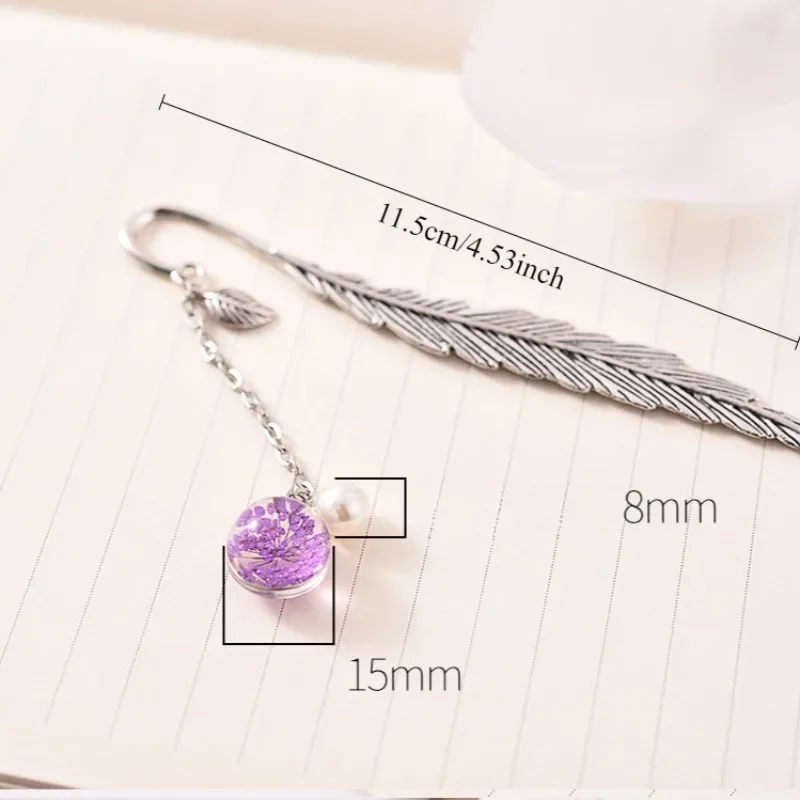 Metal Feather Bookmark with Glass Beads Pendant for metal bookmark,bookmarks stationery supplies