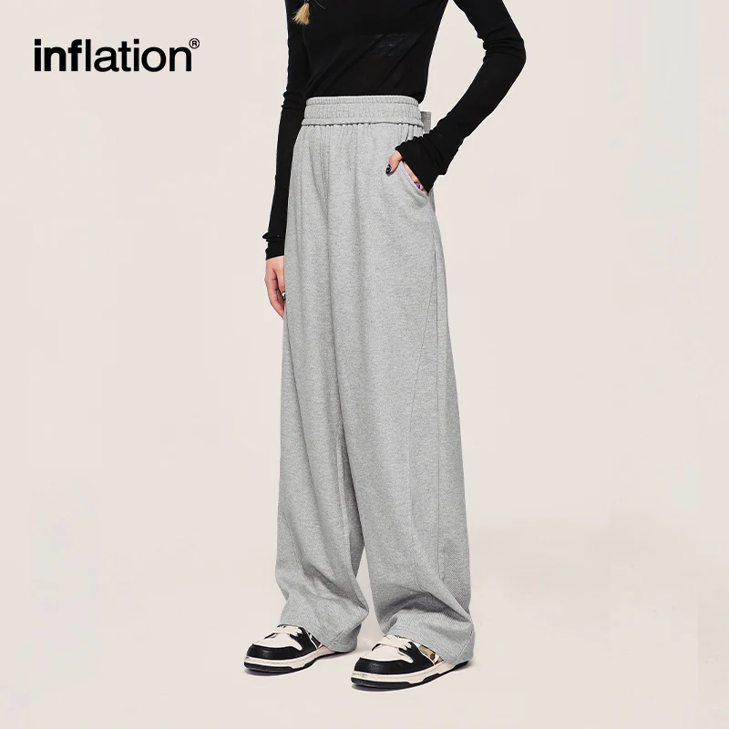 INFLATION Unisex Wide Leg Pants Men Solid Straight Leg Mopping Pants Couple Wear Casual Trousers wide leg pants