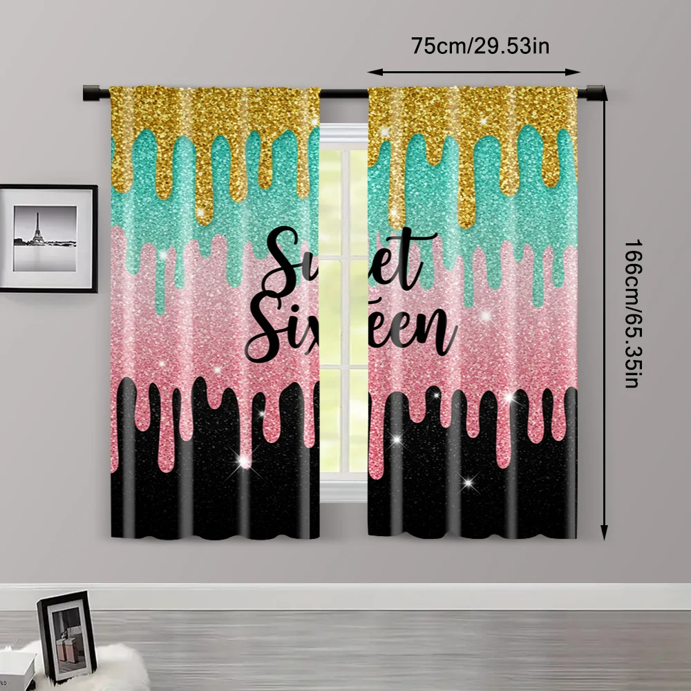 2pcs, Curtains Sweet sixteenth birthday Versatile Fabric,Without Electricity Festive Holiday Applies to All Occasions decorate 3
