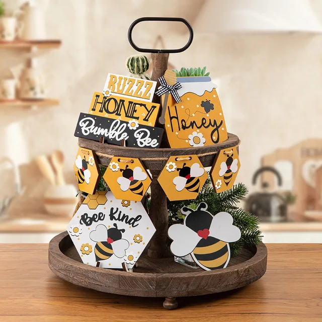 Tiered Tray Decor Bee Honey, Display Table Shelf