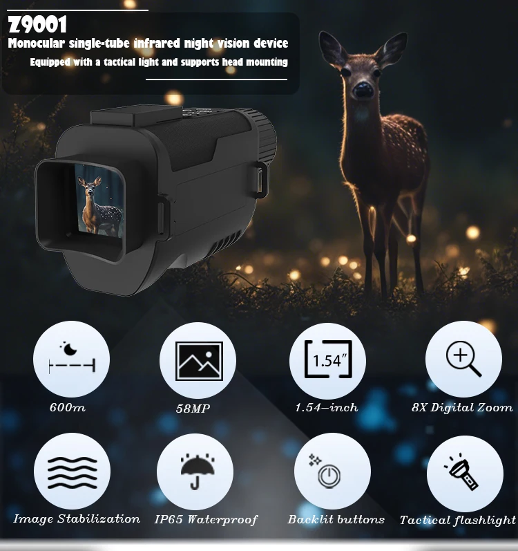 Monocular Night Vision Device 4K UHD Infrared Camera 8X Digital Light Zoom Hunti