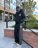 Mens Striped Zip Up Hoodie Sweatpants Two Piece Set Y2K Sportswear Harajuku Embroidery Oversized Sweatshirt Drawstr Pants Set 4