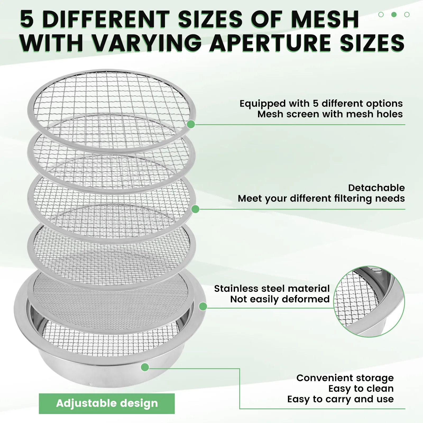 Garden Soil Sieve Set Stainless Steel Bonsai Rock Sifter with 5 Interchangeable Filter Mesh Sizes 1/3/6/9/12mm Compost Sifter