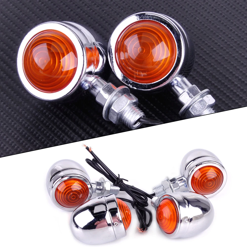 

4x Motorcycle Chrome Metal Turn Signal Light Indicator For Harley Chopper CG125 Retro Lamp ABS Plastic Universal