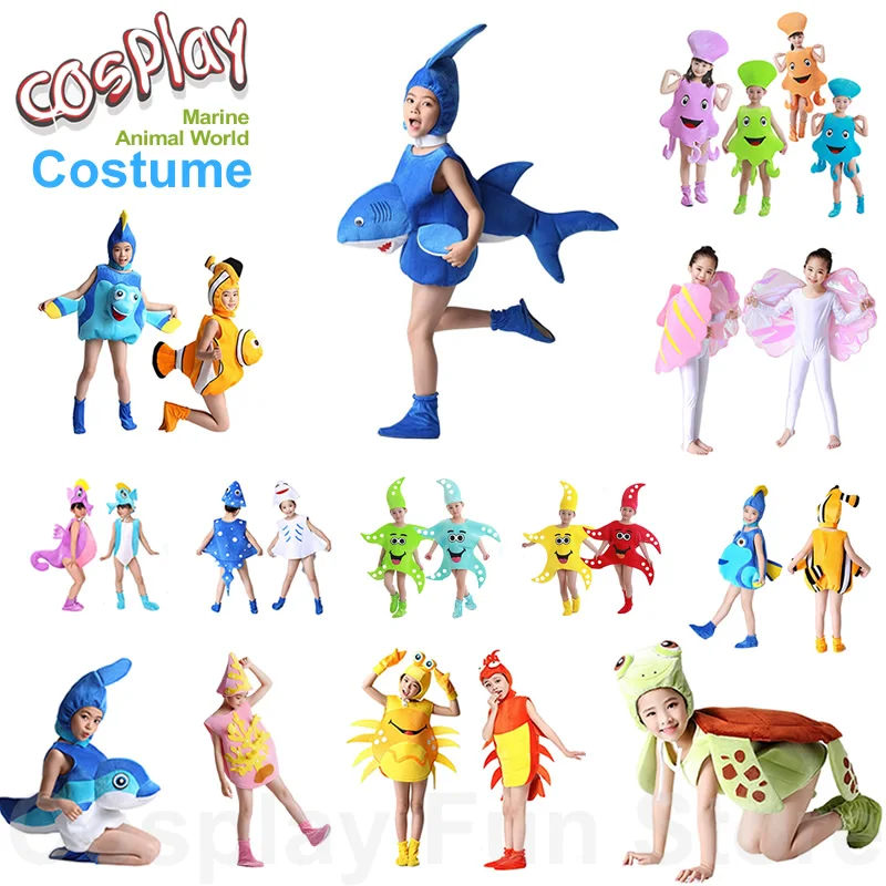 

Marine Animals Cosplay Costume Kids Sea World Performance Clothing Party Penguin Octopus Starfish Sea Turtle Crab Shark Jumpsuit