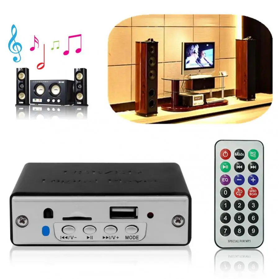 12V Mini Bluetooth Motorcycle Car Stereo Amplifier Amp LED USB SD Digital Player MP3 with Remote Controller LED Indicator Light