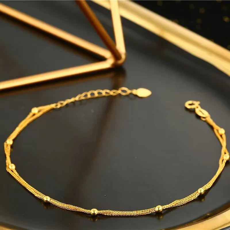 

Real 18K Gold Chopin Chain 9 Beads Bracelet Pure AU750 Simple Adjustable Bracelet Fine Jewelry Gift for Women BR016