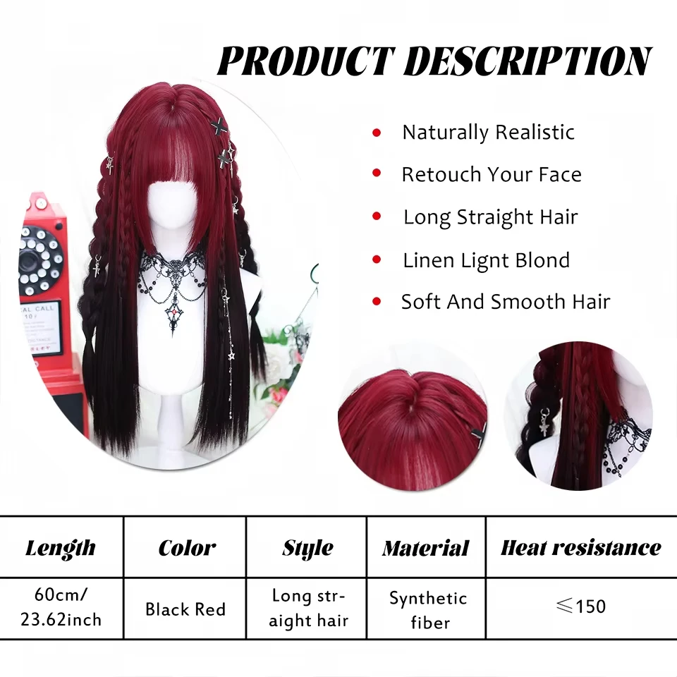 Synthetic Long Straight Red Ombre Black Cosplay Wig