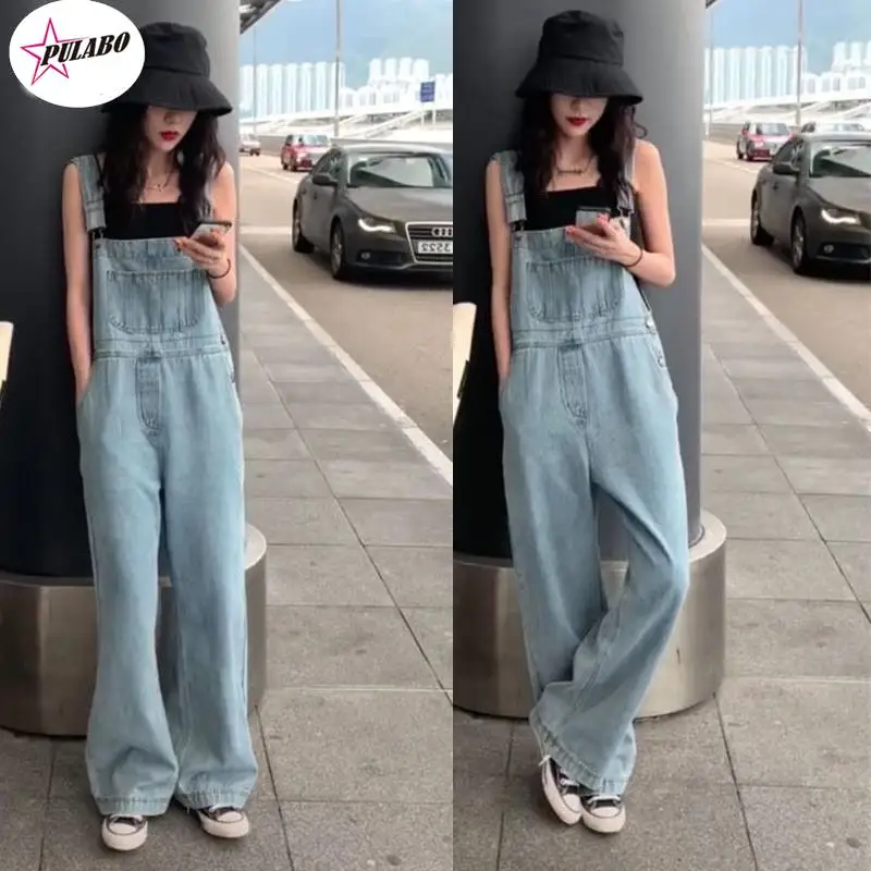 

Mopping Pants PULABO Spring Autumn y2k Model Korean-Style Loose-Fit High-Waist Wide-Leg Jeans Overall Women's Fashion Jumpsuit