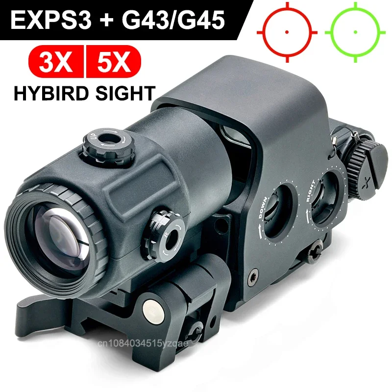 Red Dot Optic Tactical Hunting Riflescope 3X/5X Magnifier Hybrid Sight 558 EXPS3+G45/G43/G33 W/20mm Rail Mounts&Q-D Lever